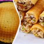 Tubi di waffle croccanti con latte condensato, panna e noci: